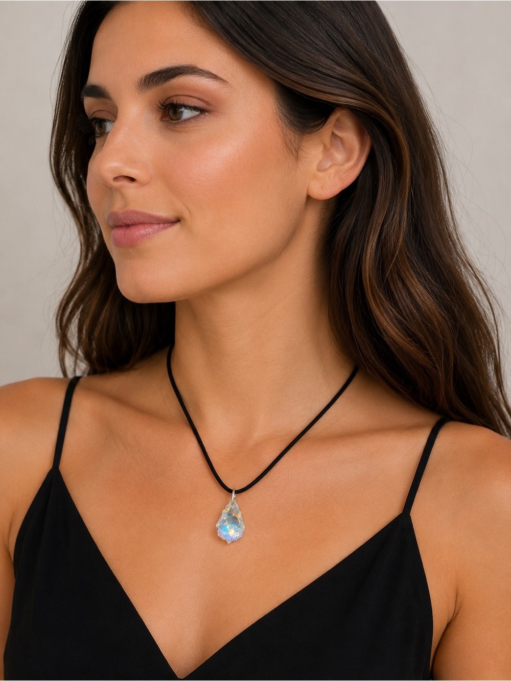 Swarovski Crystal Baroque AB Pendant Suede Cord Necklace